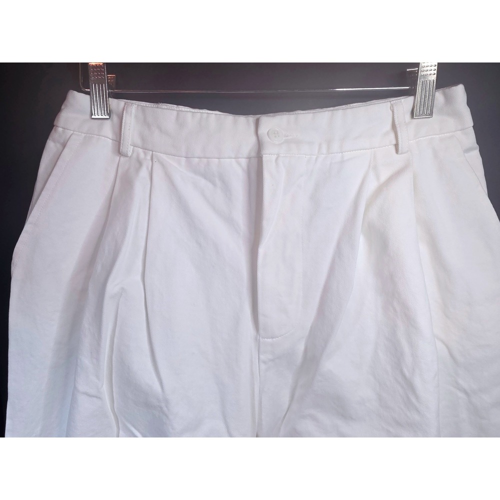 SHEIN‎ White Pleated Wide Leg High Waisted Trousers Size L 8/10 Cotton Twill